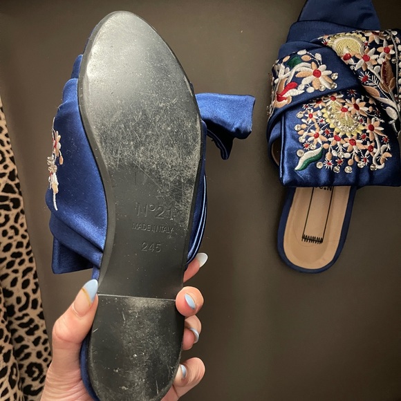 N21 No.21 slipper flats loafers blue embroidered kimono pattern - Picture 3 of 4